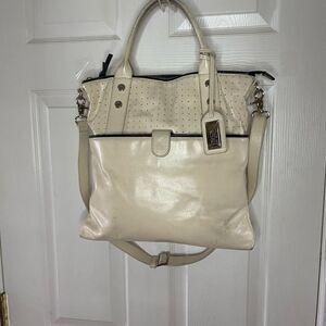 Badgley Mischka leather beige tote /shoulder bag with black trims